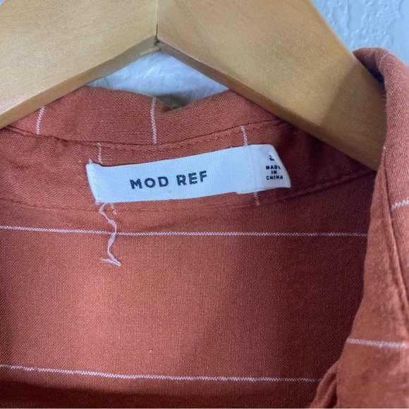 Mod Ref Orange Striped Linen Cotton Button Front Blouse Top - Picture 4 of 7